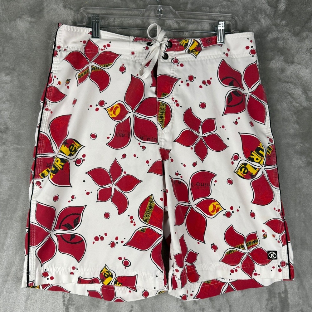 Hurley Mens Swim Trunks Board‎ Shorts Red Floral Print White Yellow Size 34